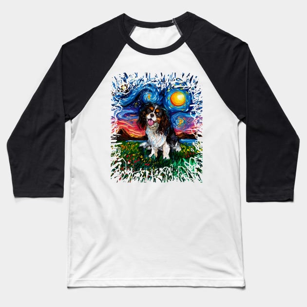 Tri Color Cavalier King Charles Spaniel Night (splash version) Baseball T-Shirt by sagittariusgallery